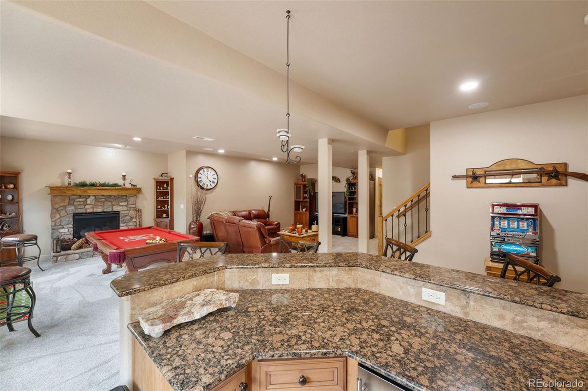 Billiard Table, Fireplace, Game Room, Interior, Pendant Lights, Recessed Lighting