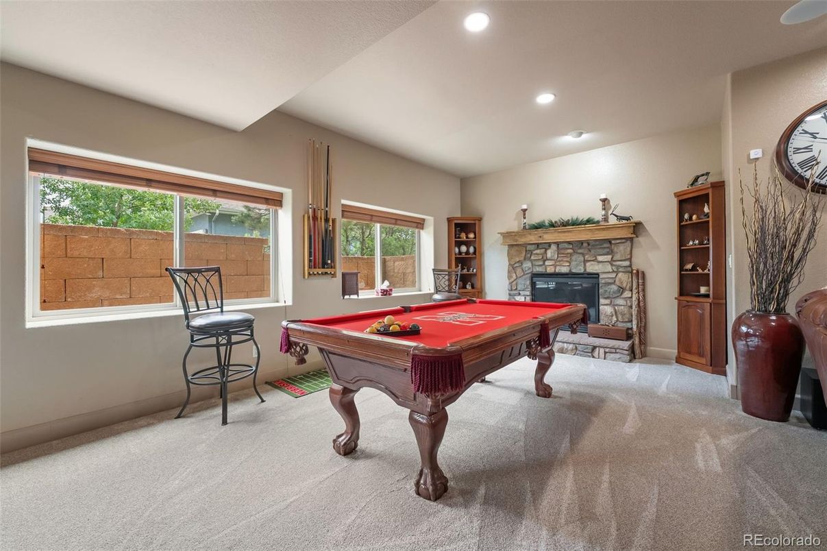 Billiard Table, Fireplace, Game Room, Interior, Recessed Lighting