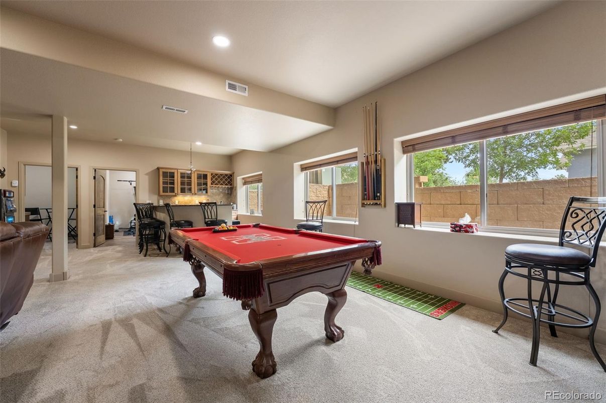 Billiard Table, Game Room, Interior, Pendant Lights, Recessed Lighting