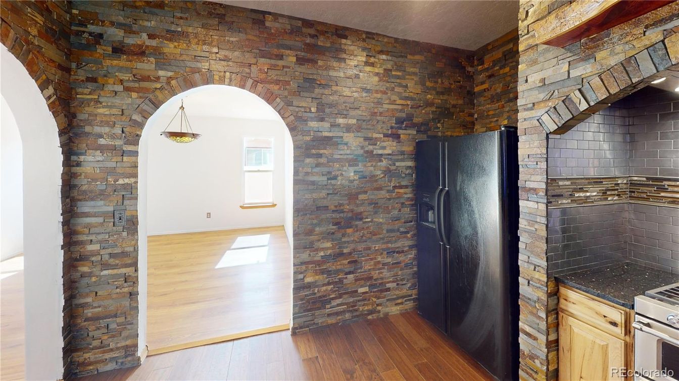 Interior, Kitchen, Stone Walls, Wood Texture Flooring