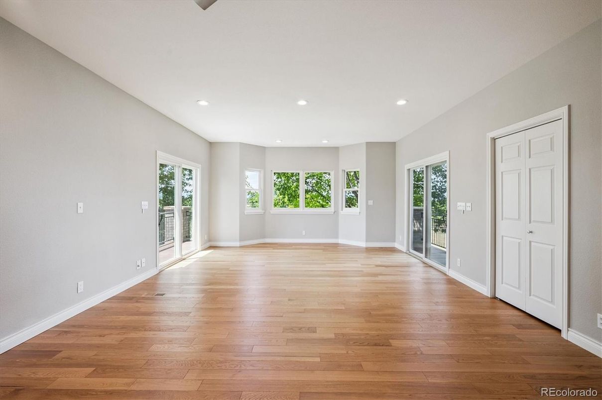 Empty room, Fireplace, Interior, Recessed Lighting, Wood Texture Flooring