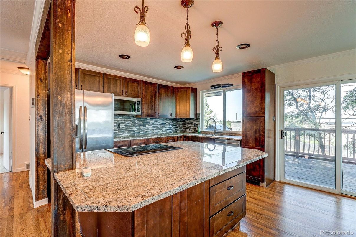 Interior, Kitchen, Pendant Lights, Stainless Steel Appliances, Wood Texture Flooring