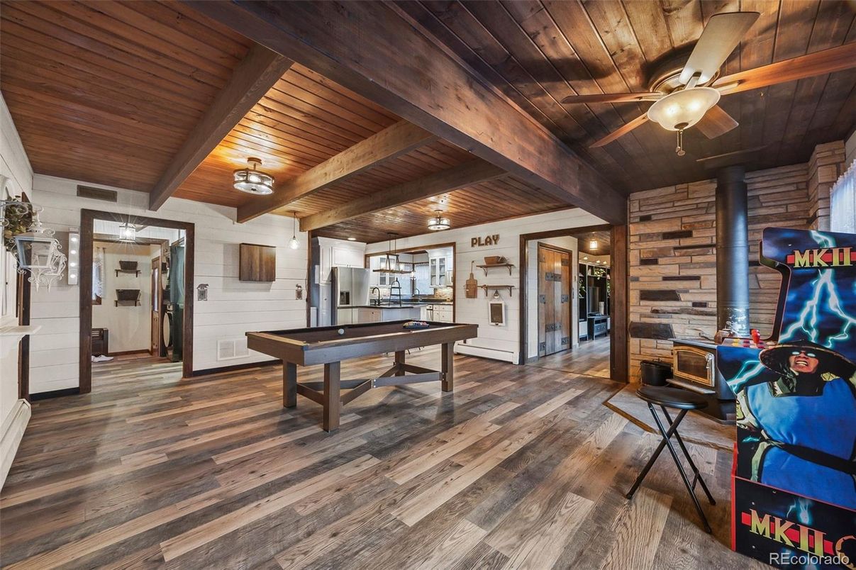 Billiard Table, Game Room, Interior, Wooden Beams, Wooden Ceilings, Wood Texture Flooring, Wooden Walls