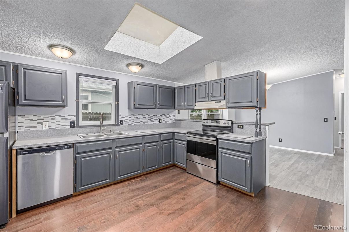 Interior, Kitchen, Stainless Steel Appliances, Wood Texture Flooring