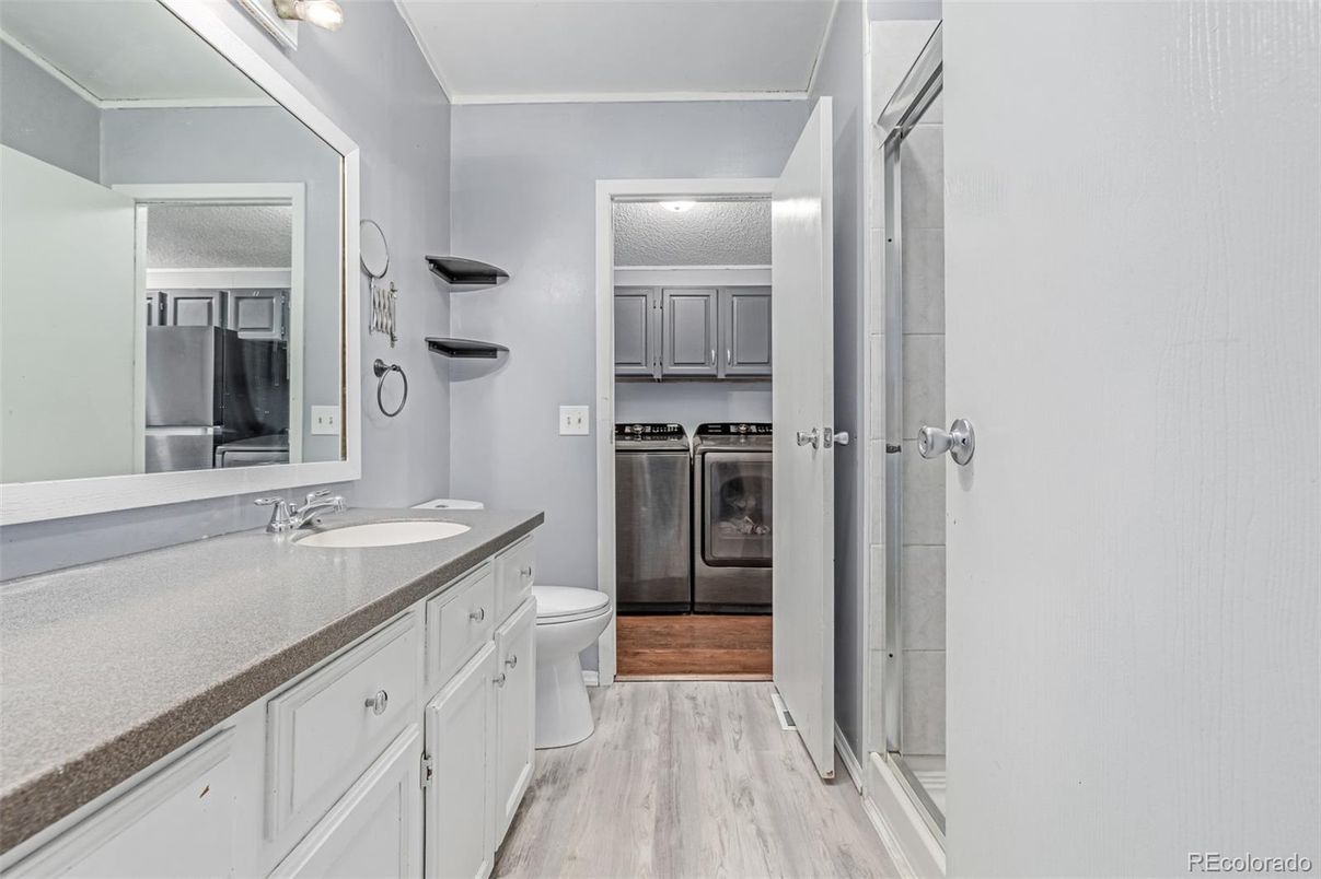 Bathroom, Interior, Washer, Wood Texture Flooring