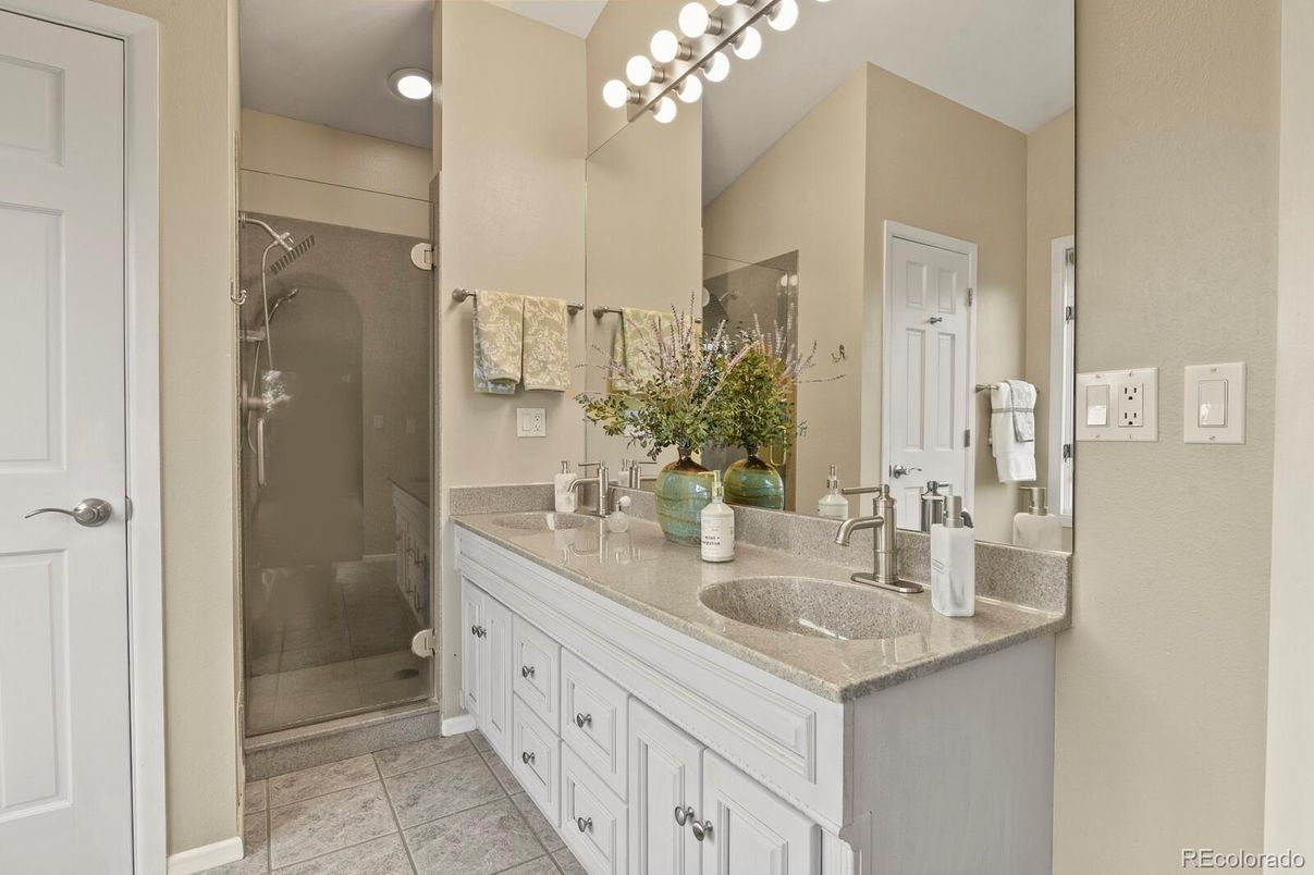 Bathroom, Dual Sink Vanities, Glass Shower, Interior, Recessed Lighting