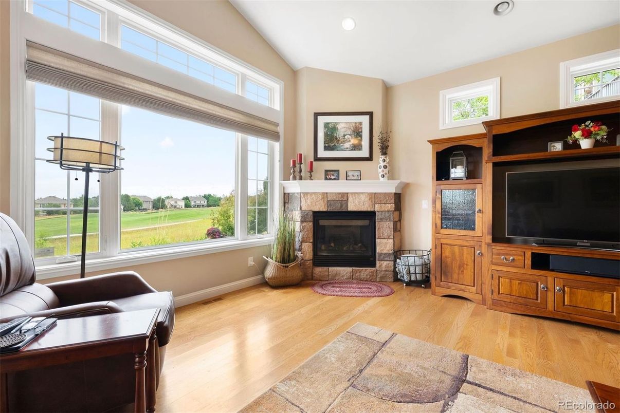 Fireplace, Interior, Recessed Lighting, Wood Texture Flooring