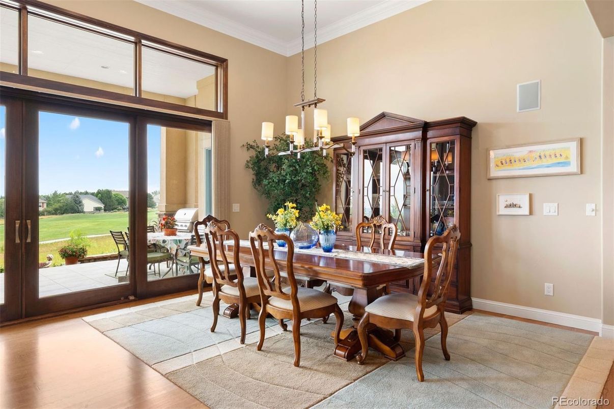 Chandelier, Dining room, Interior, Pendant Lights, Wood Texture Flooring