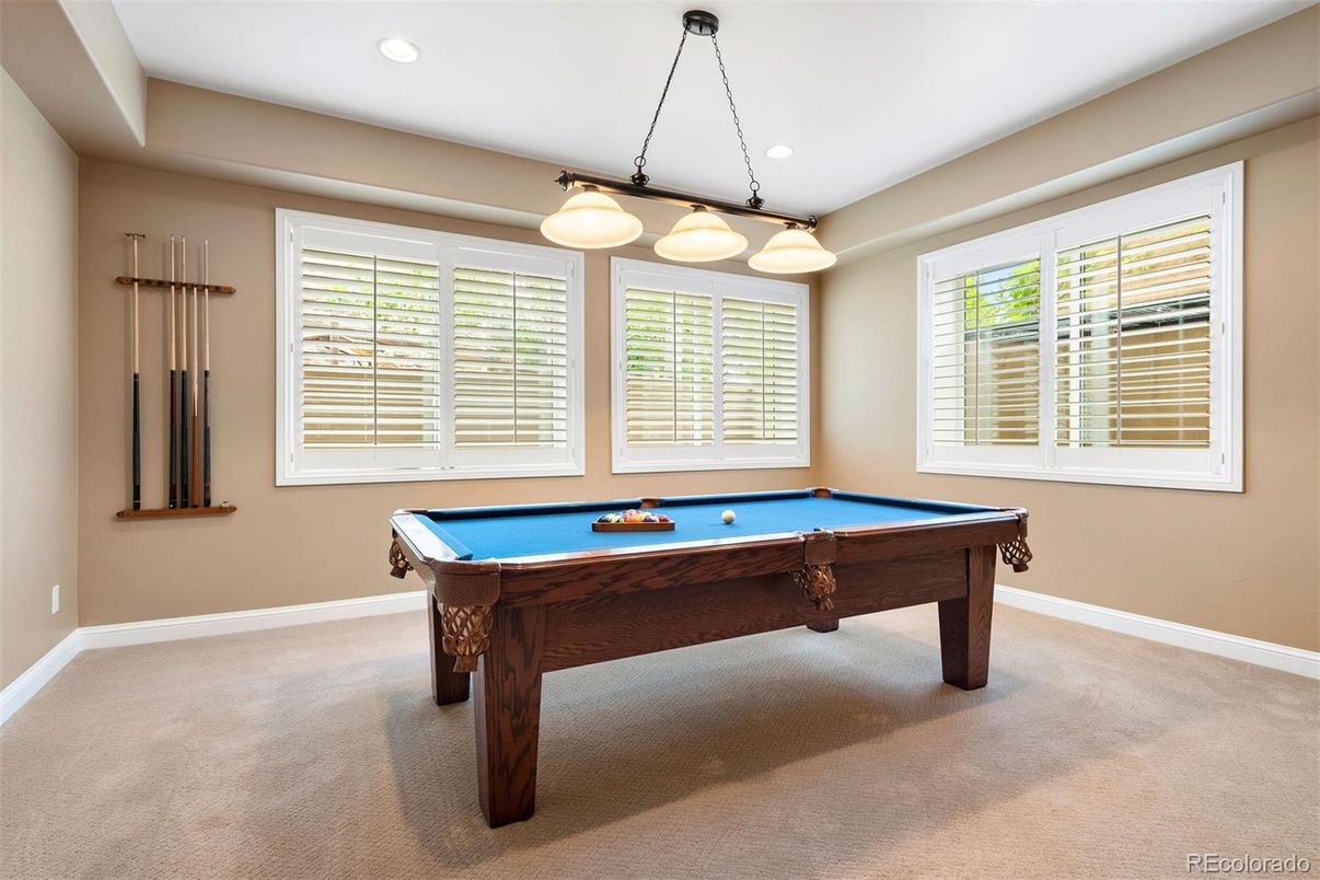 Billiard Table, Game Room, Interior, Pendant Lights, Recessed Lighting