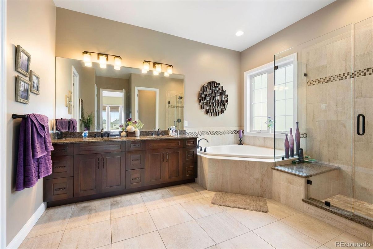 Bathroom, Dual Sink Vanities, Glass Shower, Interior, Recessed Lighting
