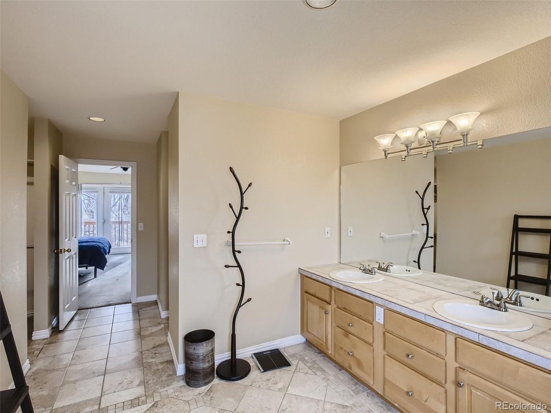 Bathroom, Dual Sink Vanities, Interior, Recessed Lighting, Tile Countertops