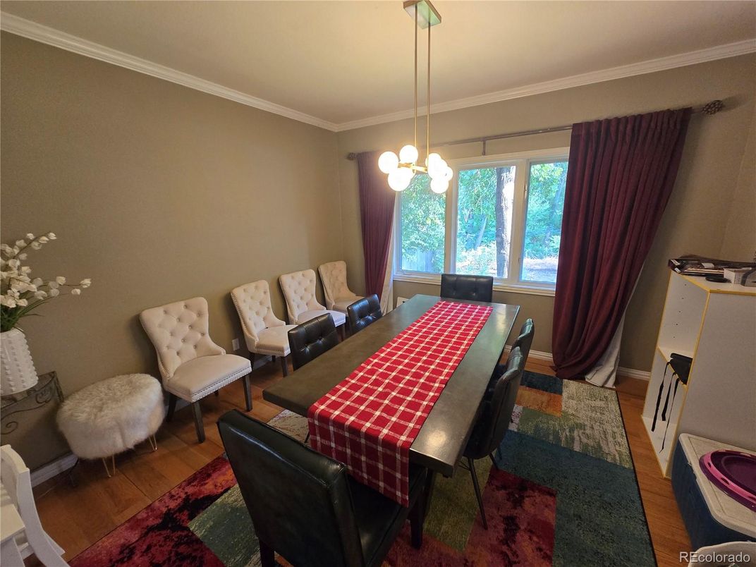 Dining room, Interior, Pendant Lights, Wood Texture Flooring