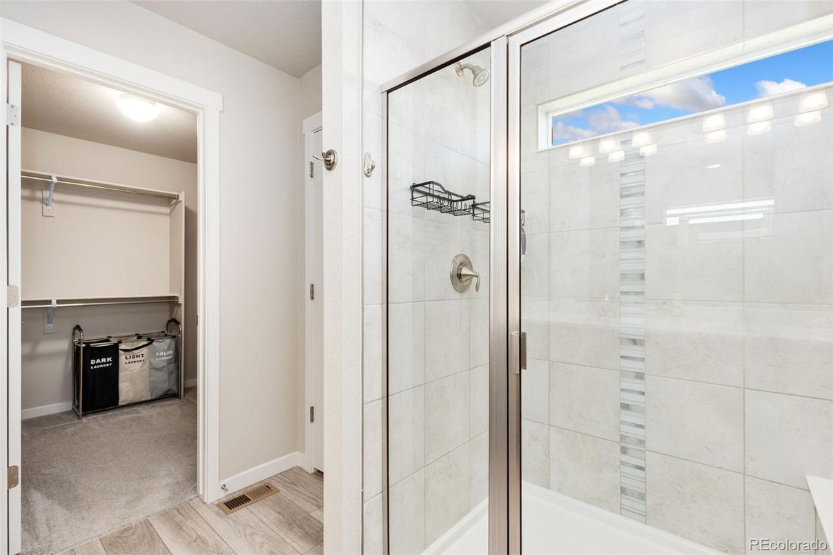Bathroom, Glass Shower, Interior, Wood Texture Flooring