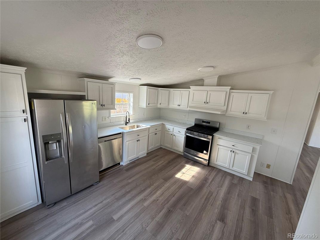Interior, Kitchen, Stainless Steel Appliances, Wood Texture Flooring