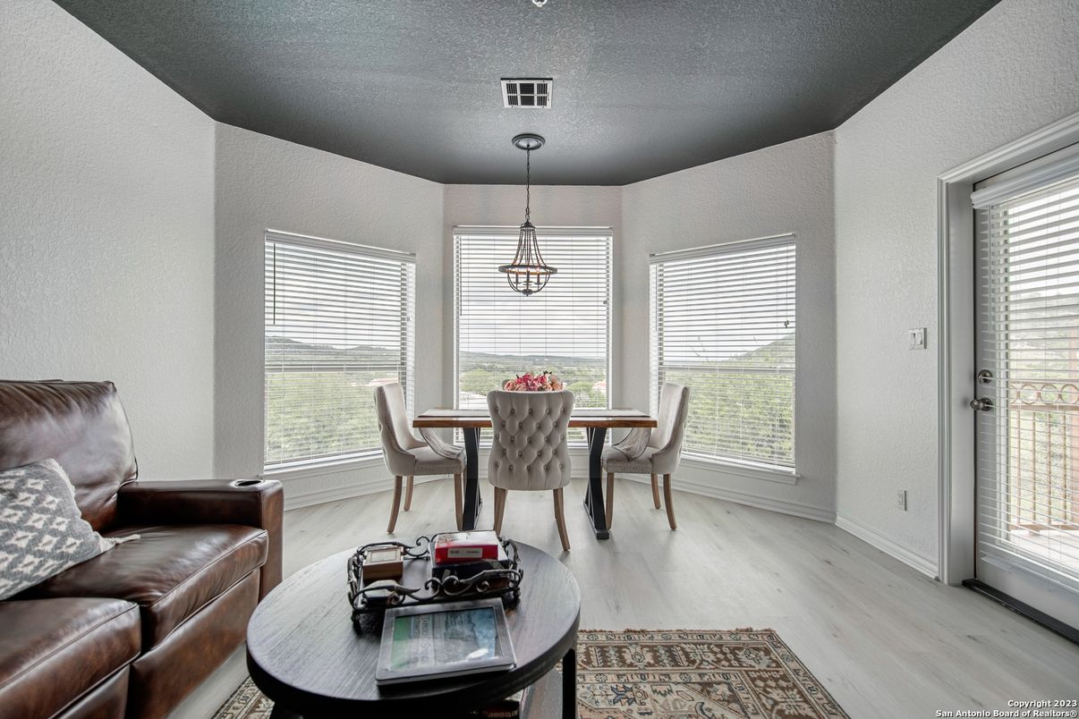 Dining room, Interior, Pendant Lights, Wood Texture Flooring