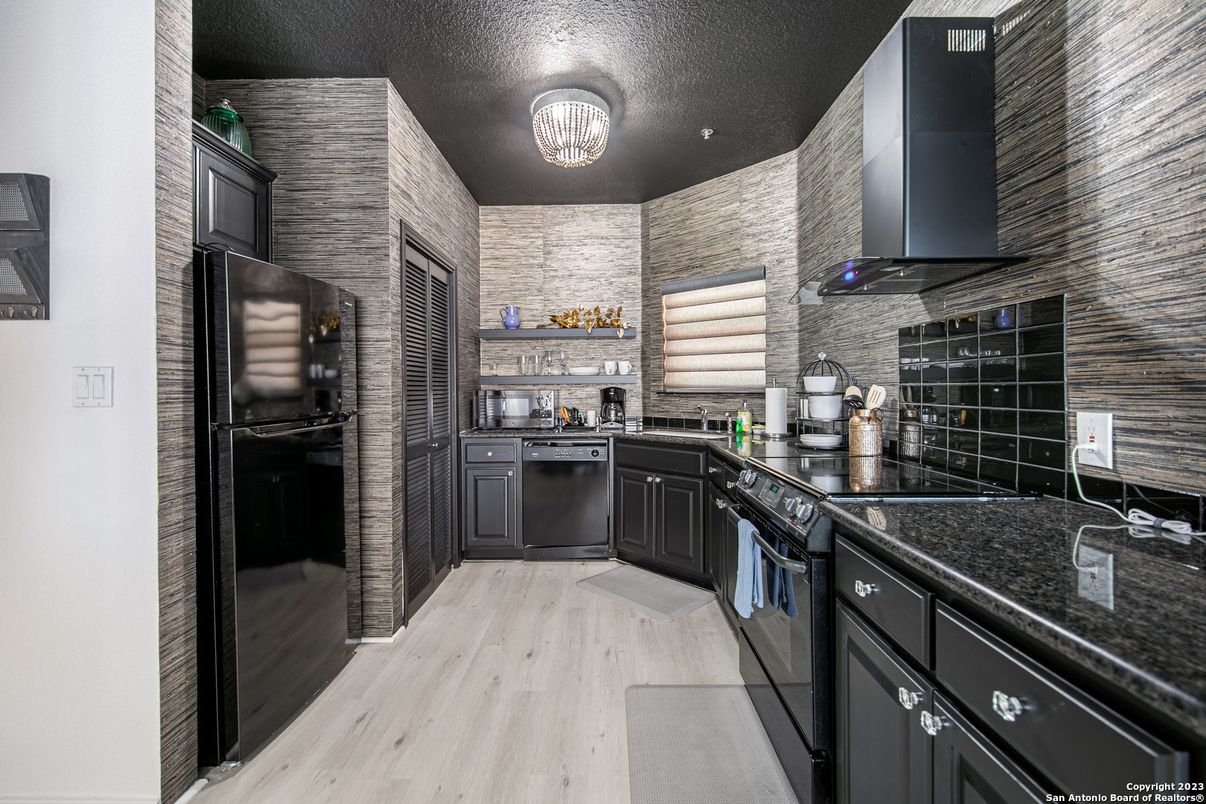 Interior, Kitchen, Stone Walls, Wood Texture Flooring