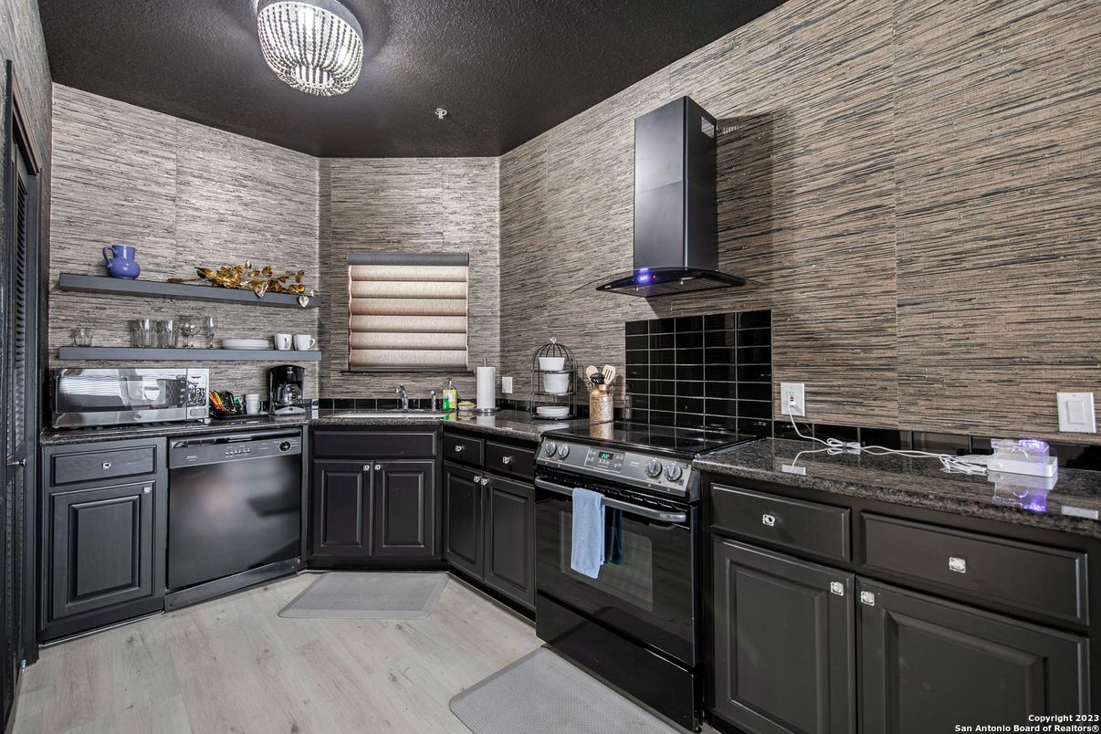 Interior, Kitchen, Stone Walls, Wood Texture Flooring