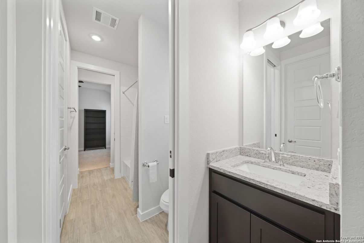 Bathroom, Interior, Recessed Lighting, Wood Texture Flooring