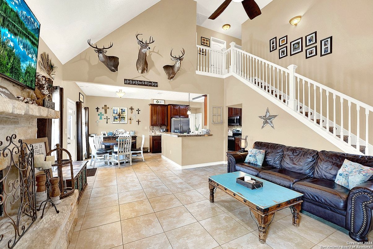 Dining room, Fireplace, Interior, Kitchen, Living room