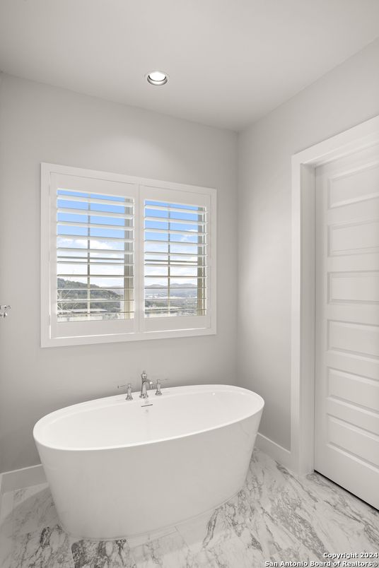Bathroom, Free Standing Baths, Interior, Marble, Recessed Lighting