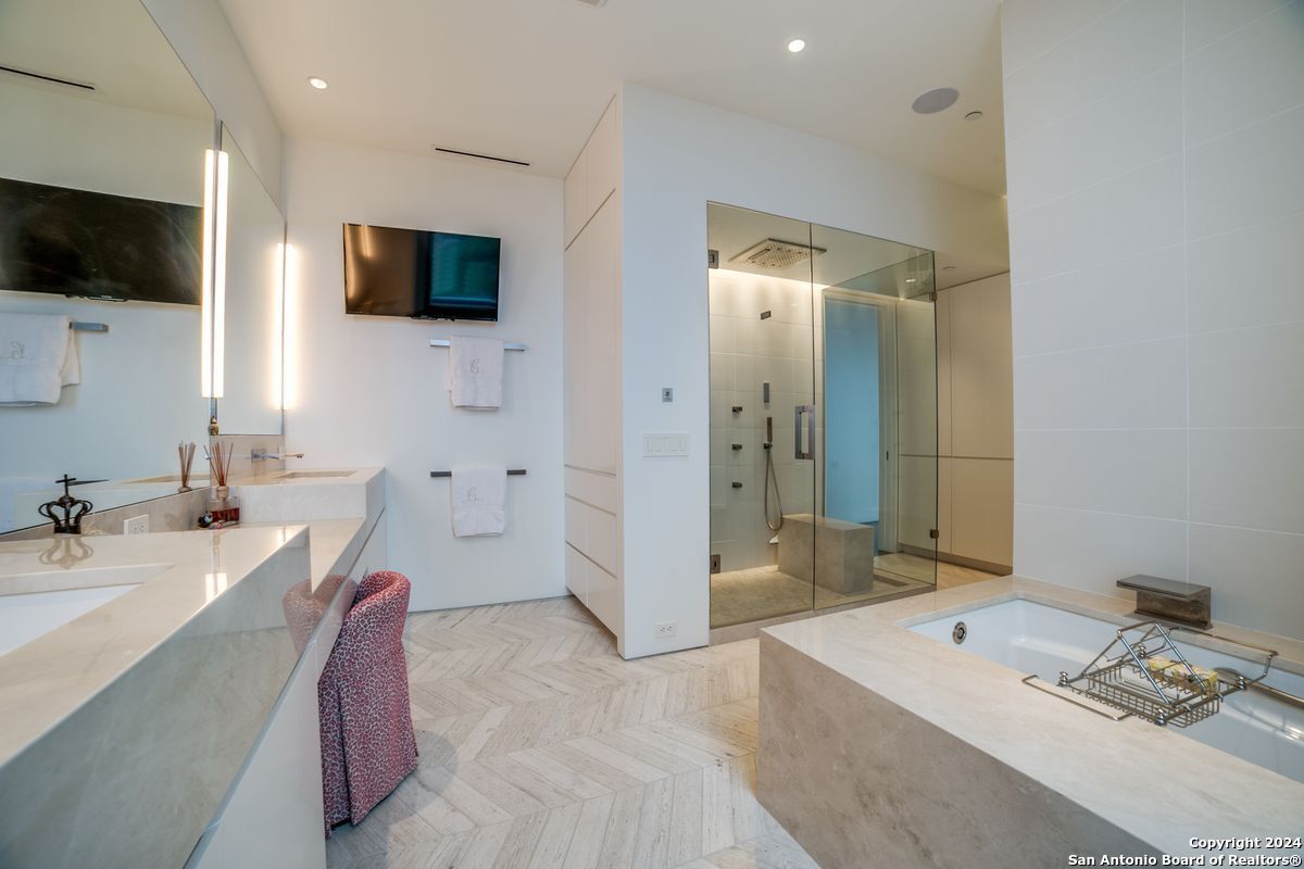 Bathroom, Dual Sink Vanities, Glass Shower, Interior, Recessed Lighting
