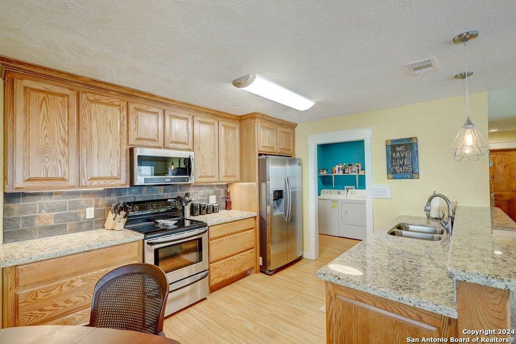 Interior, Kitchen, Pendant Lights, Stainless Steel Appliances, Wood Texture Flooring