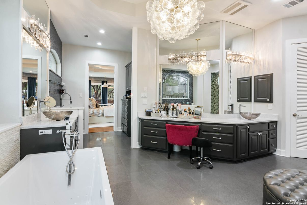 Bathroom, Chandelier, Interior, Recessed Lighting
