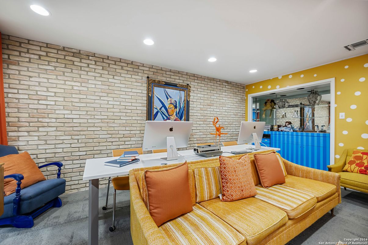 Home Office, Interior, Recessed Lighting, Stone Walls