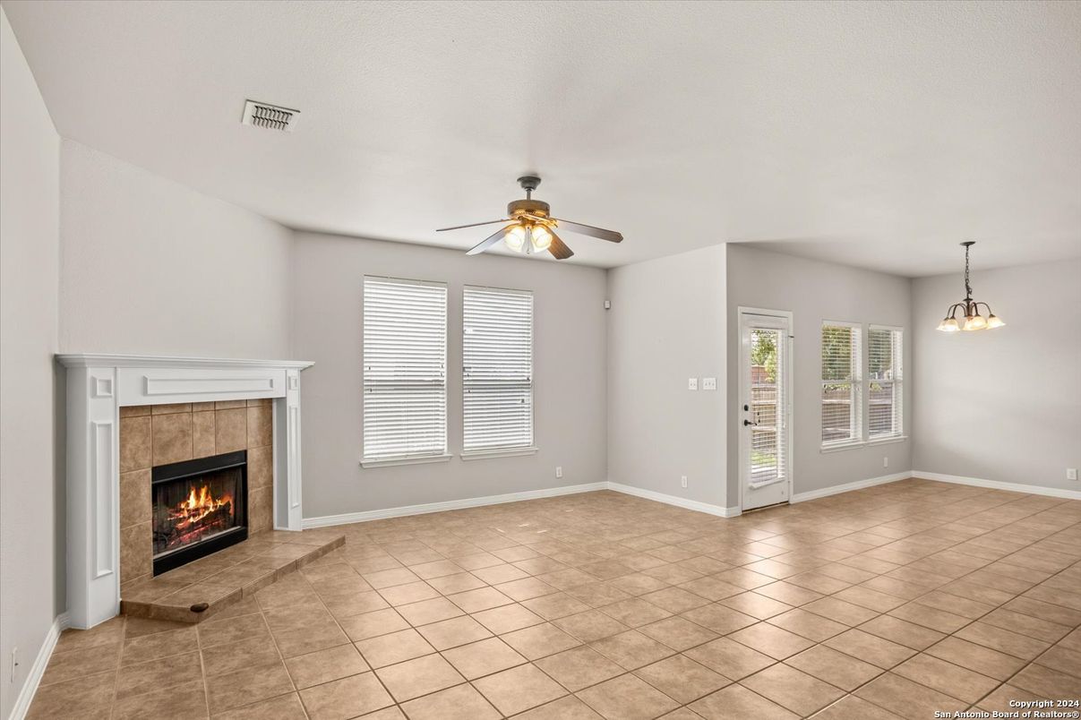 Empty room, Fireplace, Interior, Pendant Lights
