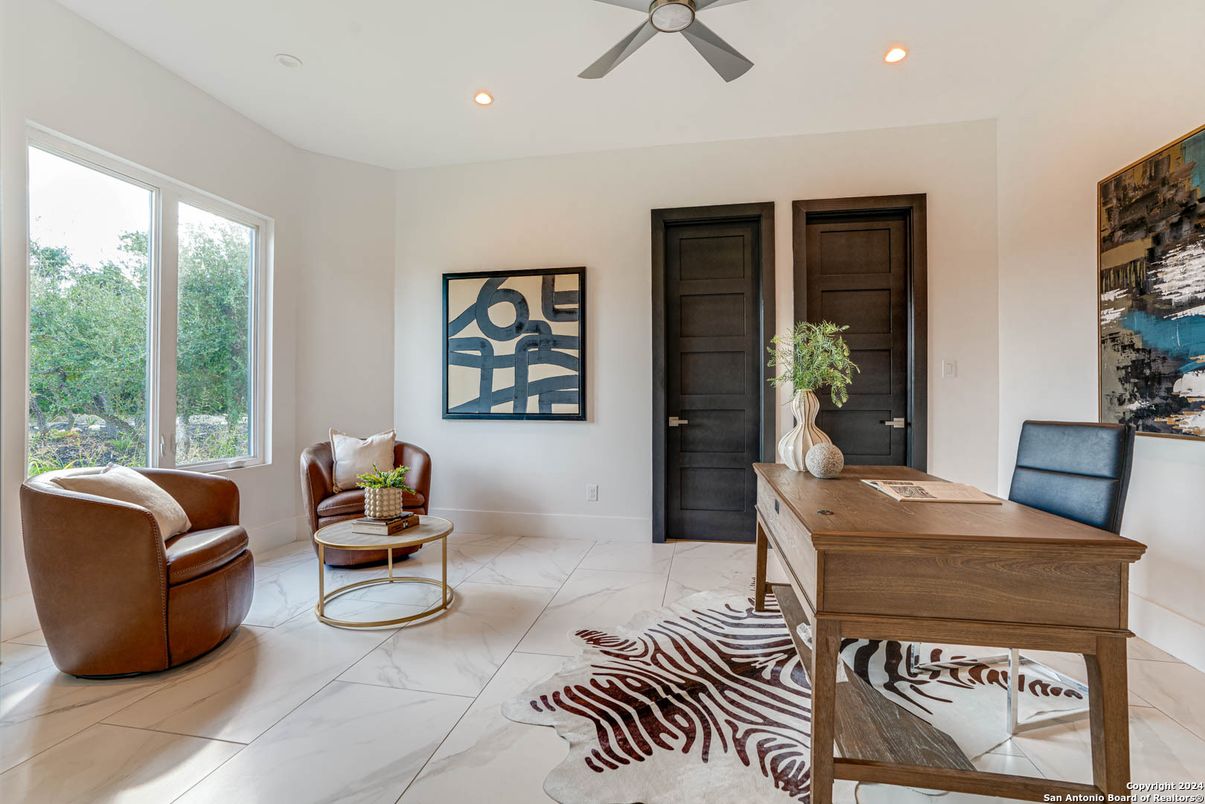 Home Office, Interior, Marble, Recessed Lighting