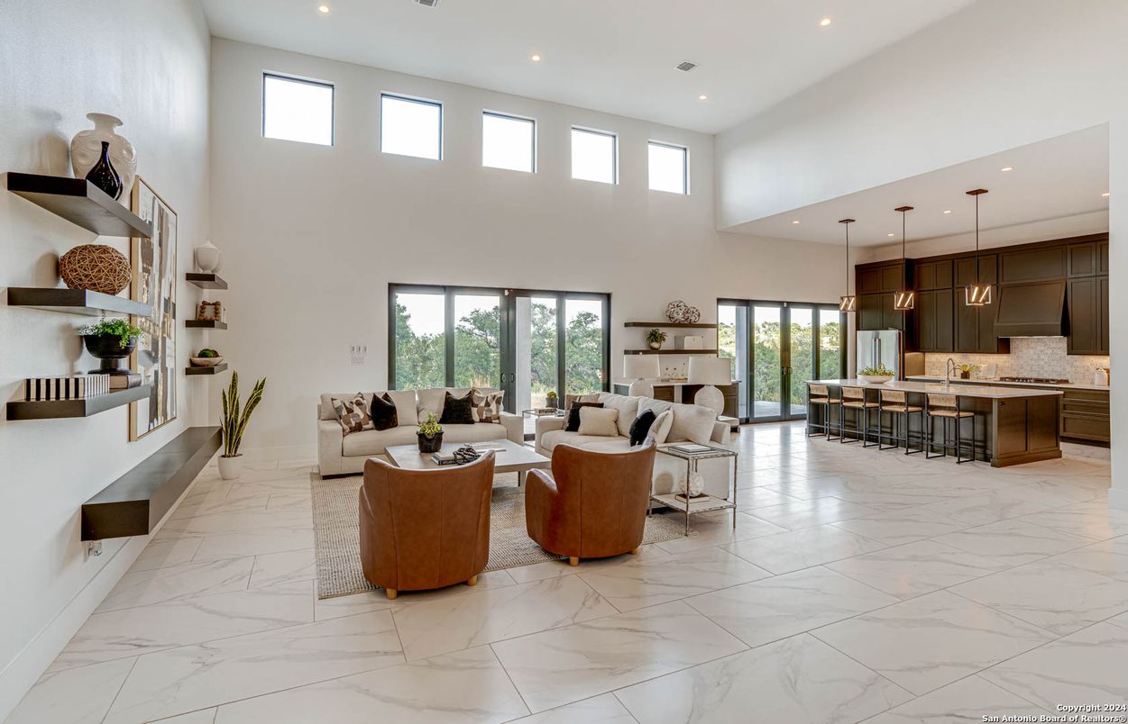 Interior, Kitchen, Living room, Marble, Pendant Lights, Recessed Lighting