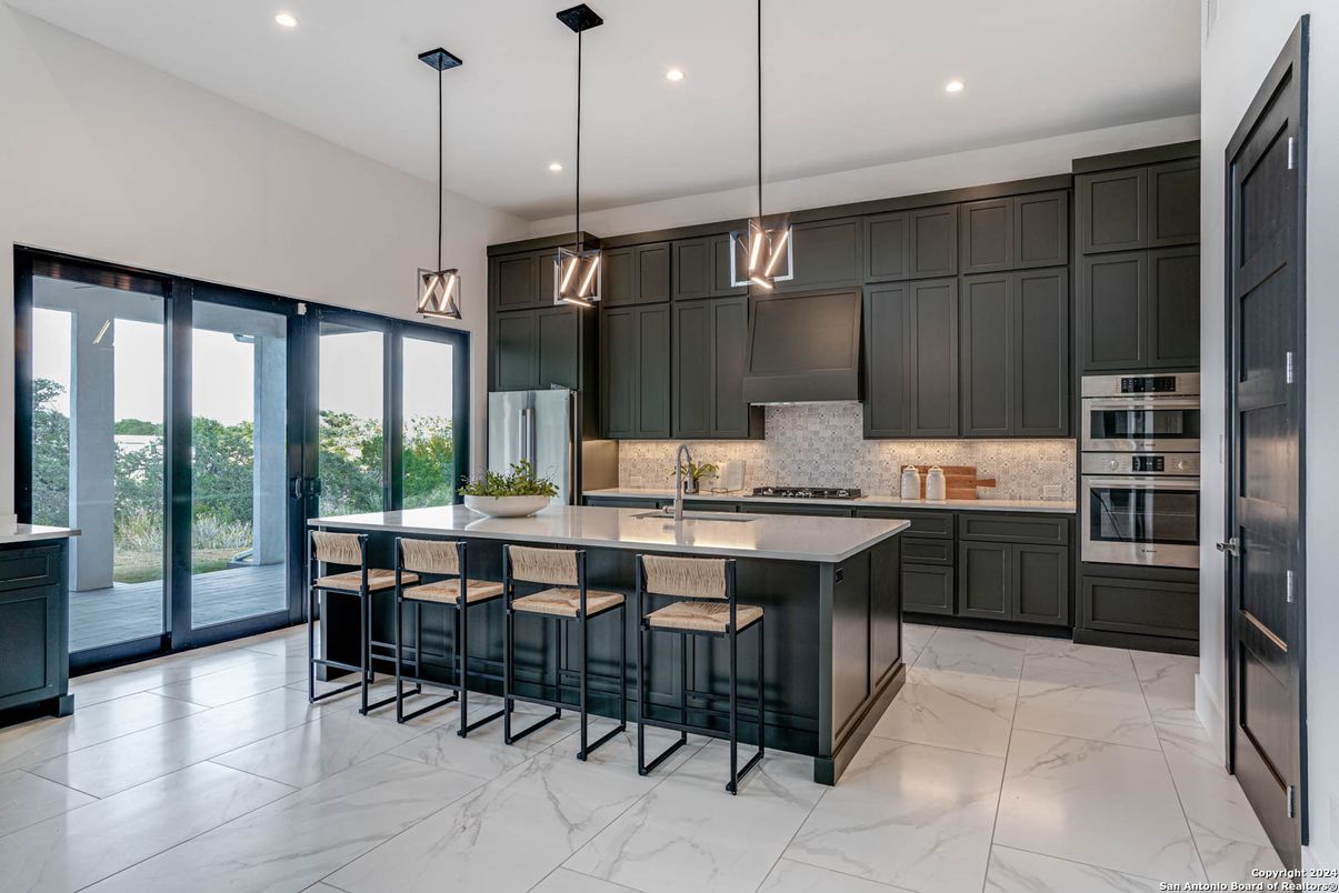 Interior, Kitchen, Marble, Pendant Lights, Recessed Lighting, Stainless Steel Appliances
