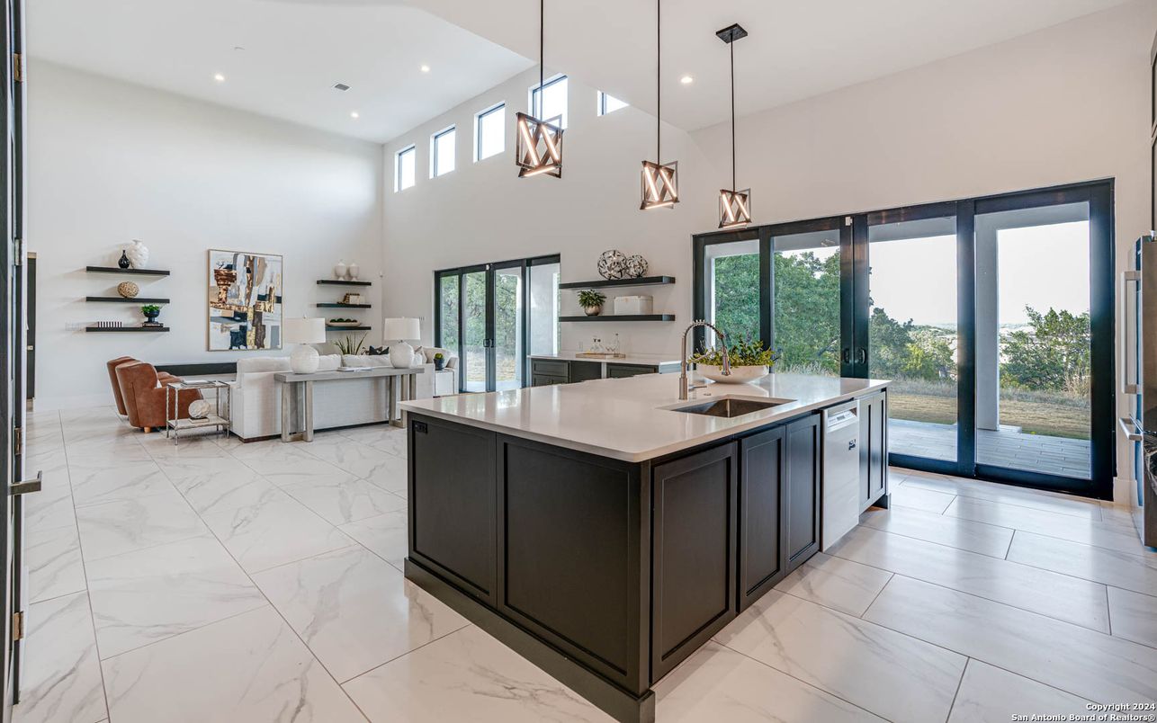 Interior, Kitchen, Marble, Pendant Lights, Recessed Lighting