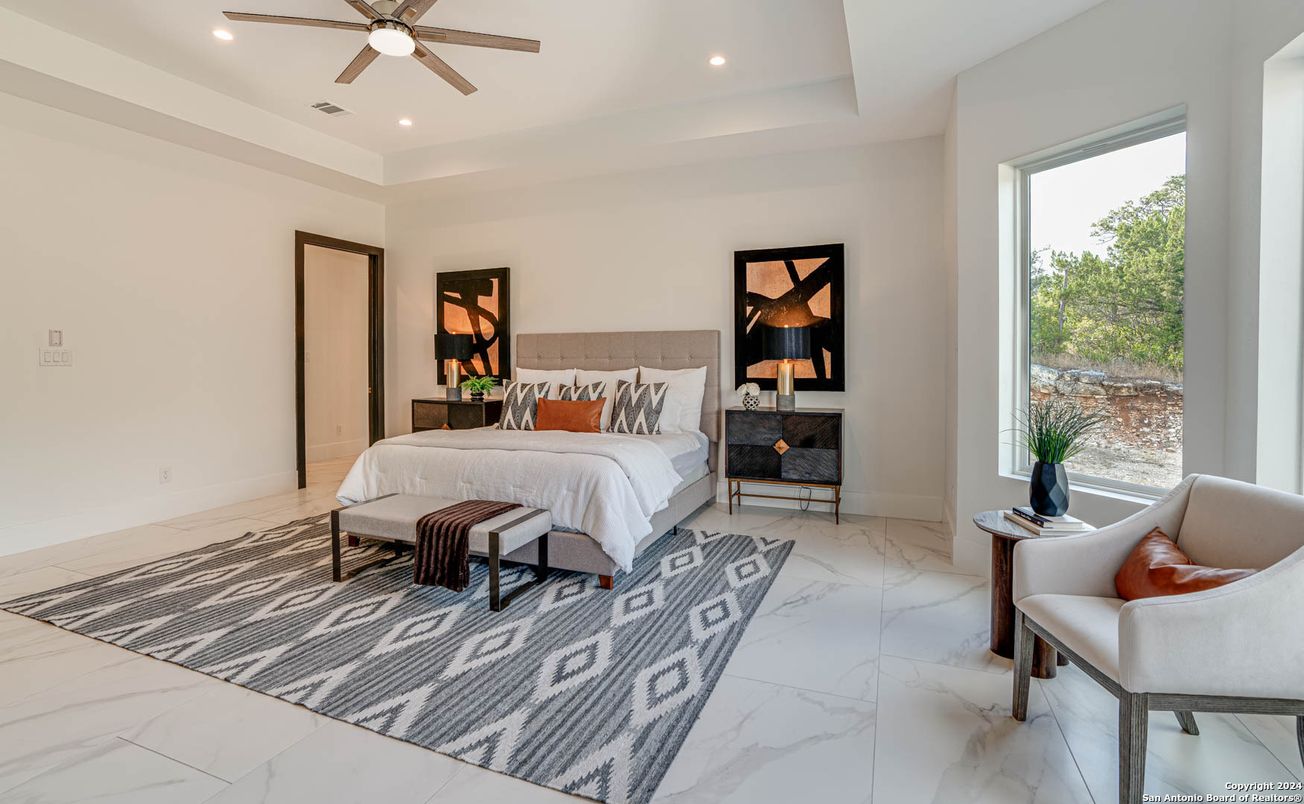 Bedroom, Interior, Marble, Recessed Lighting