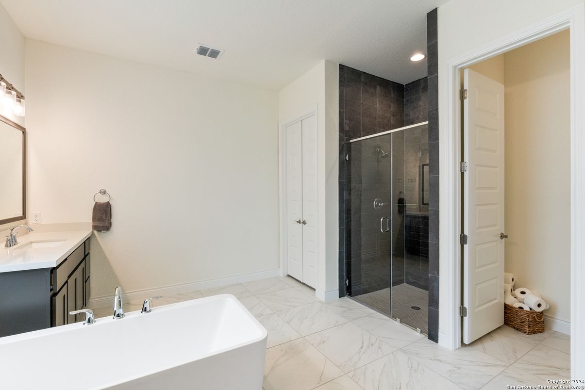 Bathroom, Glass Shower, Interior, Marble, Recessed Lighting