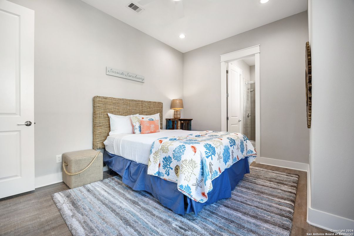 Bedroom, Interior, Recessed Lighting, Wood Texture Flooring