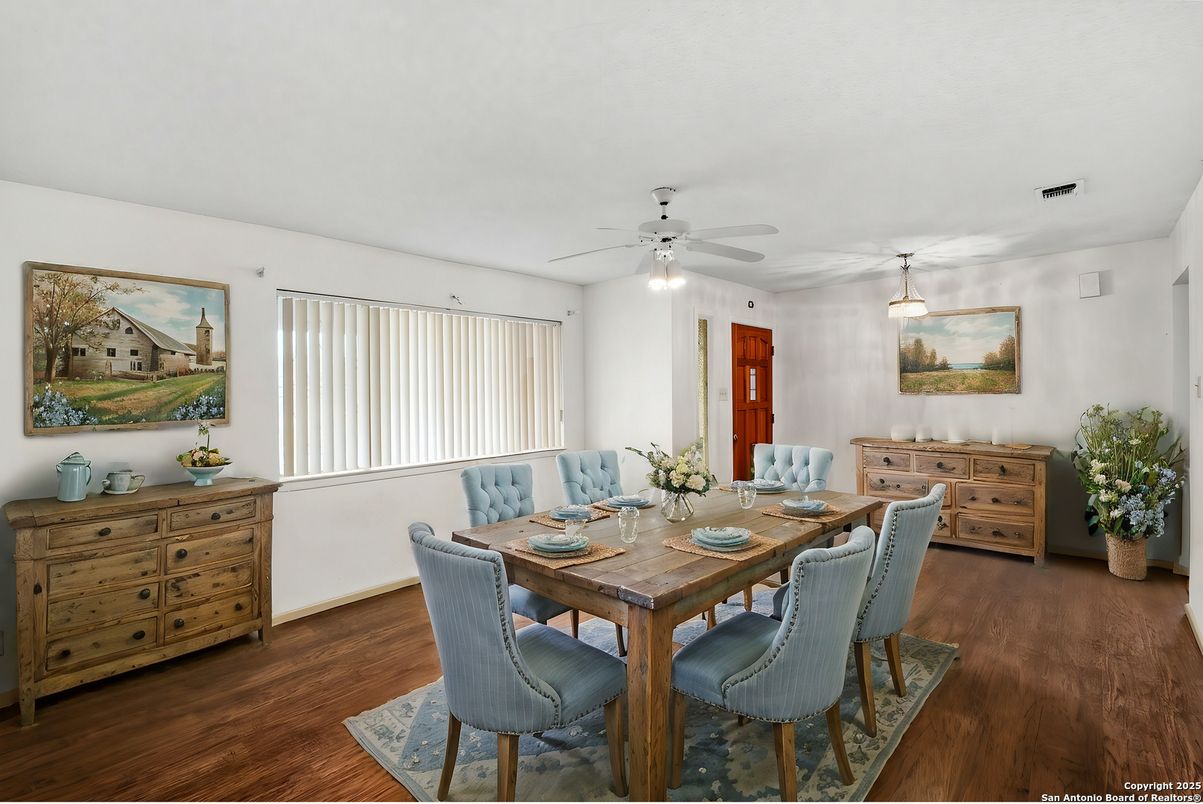 Dining room, Interior, Pendant Lights, Wood Texture Flooring