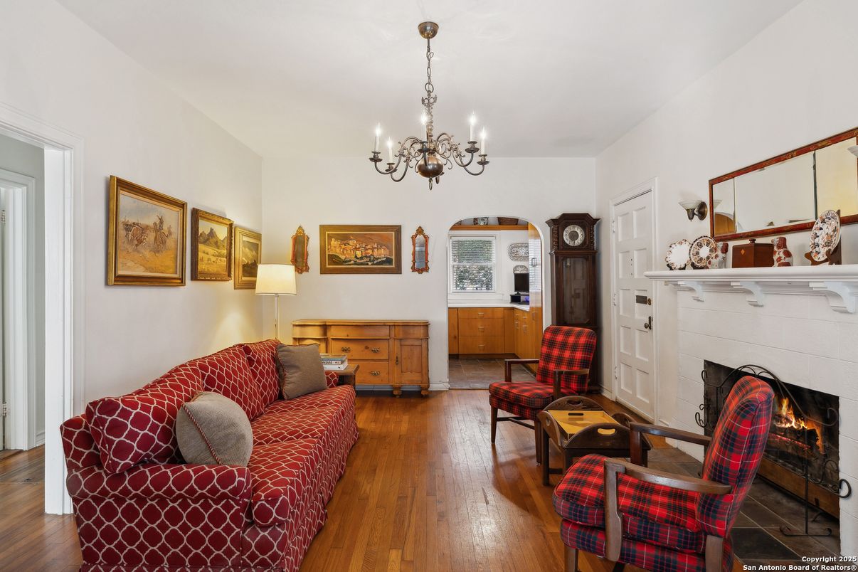 Chandelier, Fireplace, Interior, Living room, Wood Texture Flooring