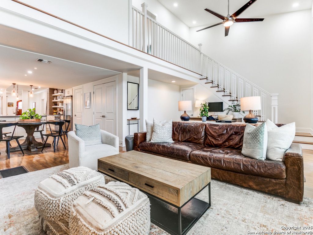 Dining room, Interior, Living room, Pendant Lights, Recessed Lighting, Wood Texture Flooring