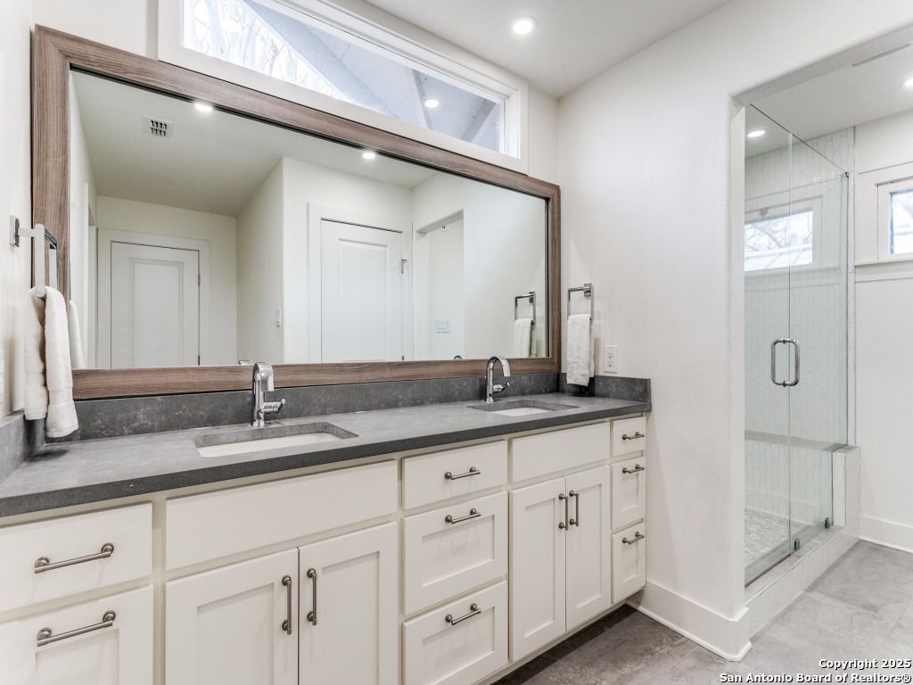 Bathroom, Dual Sink Vanities, Glass Shower, Interior, Recessed Lighting