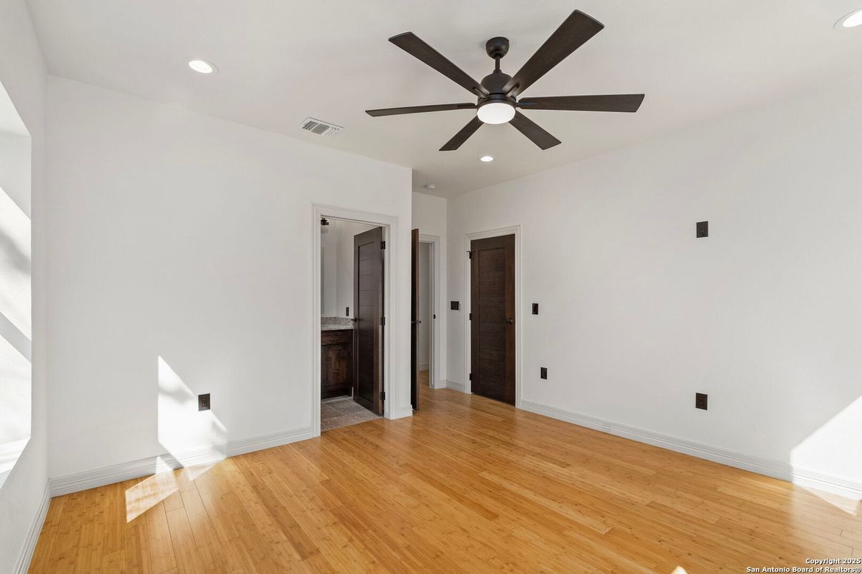 Bathroom, Empty room, Interior, Recessed Lighting, Wood Texture Flooring