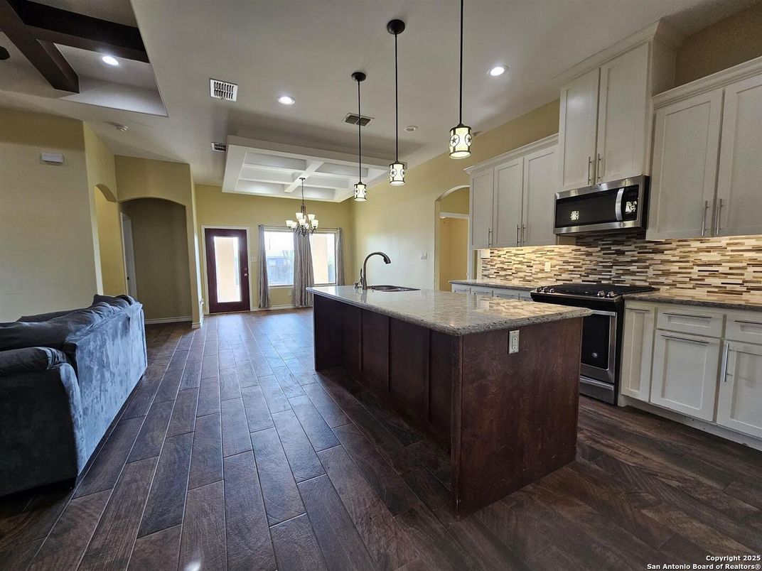 Interior, Kitchen, Pendant Lights, Recessed Lighting, Wood Texture Flooring