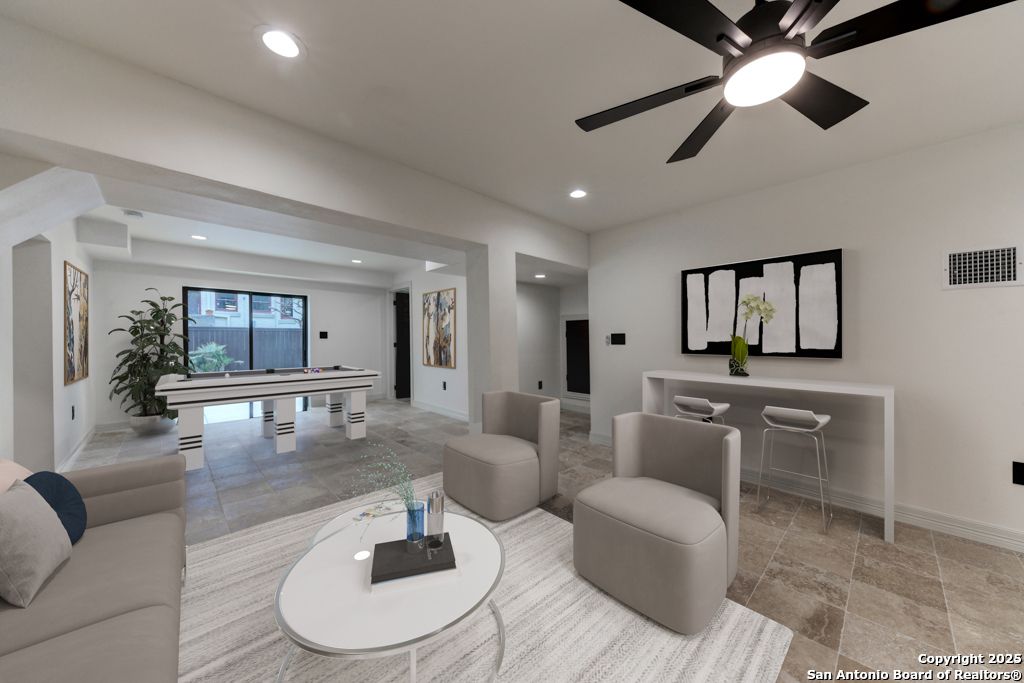 Billiard Table, Game Room, Interior, Recessed Lighting