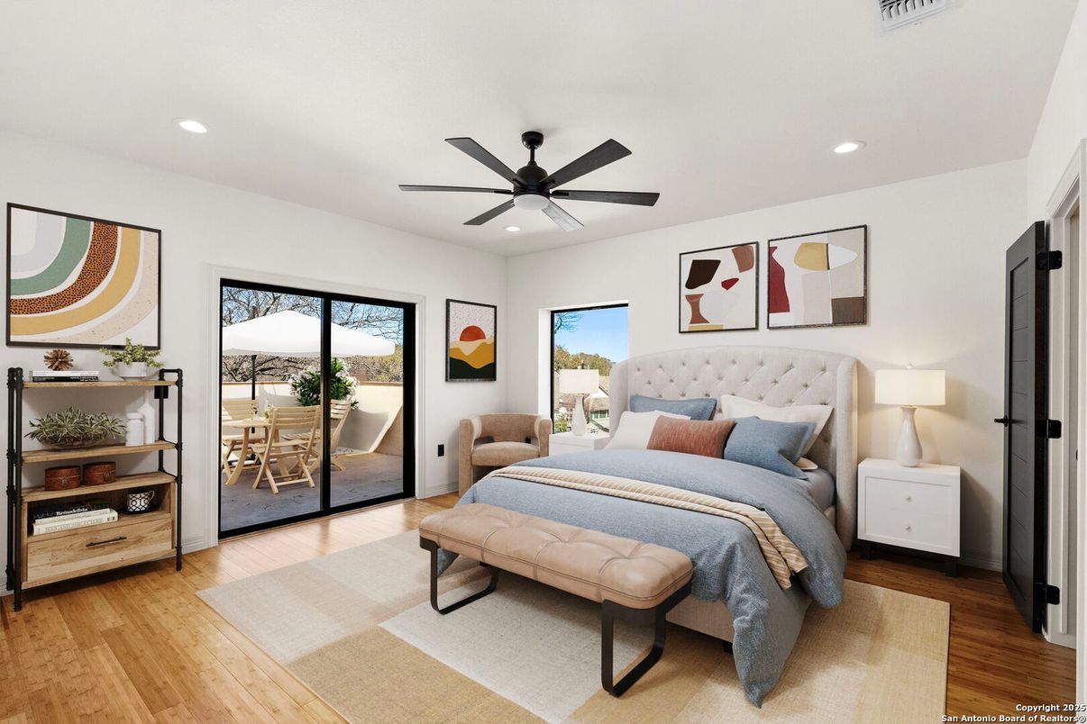 Bedroom, Interior, Recessed Lighting, Wood Texture Flooring