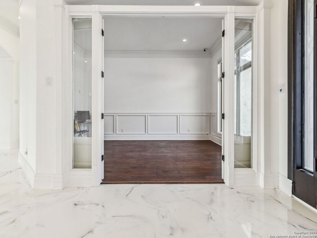 Empty room, Interior, Marble, Recessed Lighting, Wood Texture Flooring