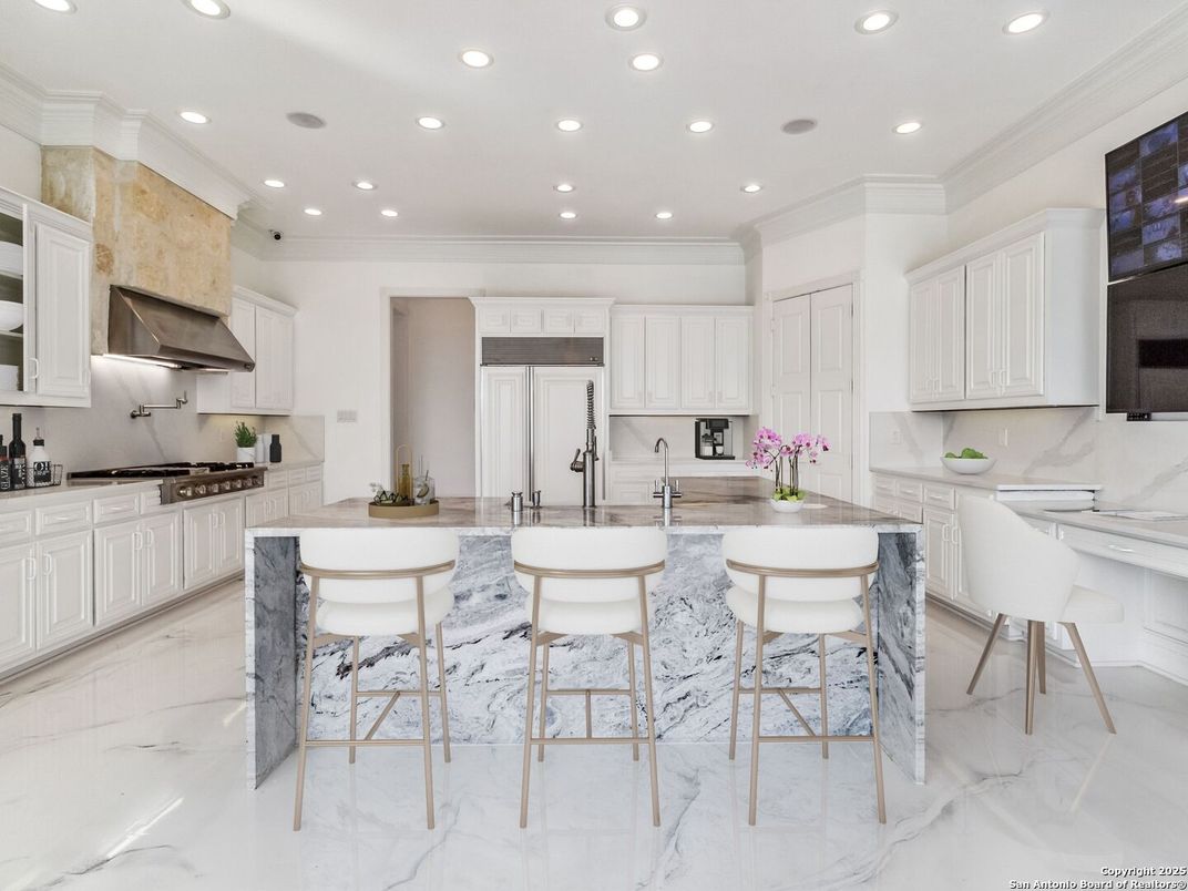 Interior, Kitchen, Marble, Recessed Lighting, Stainless Steel Appliances