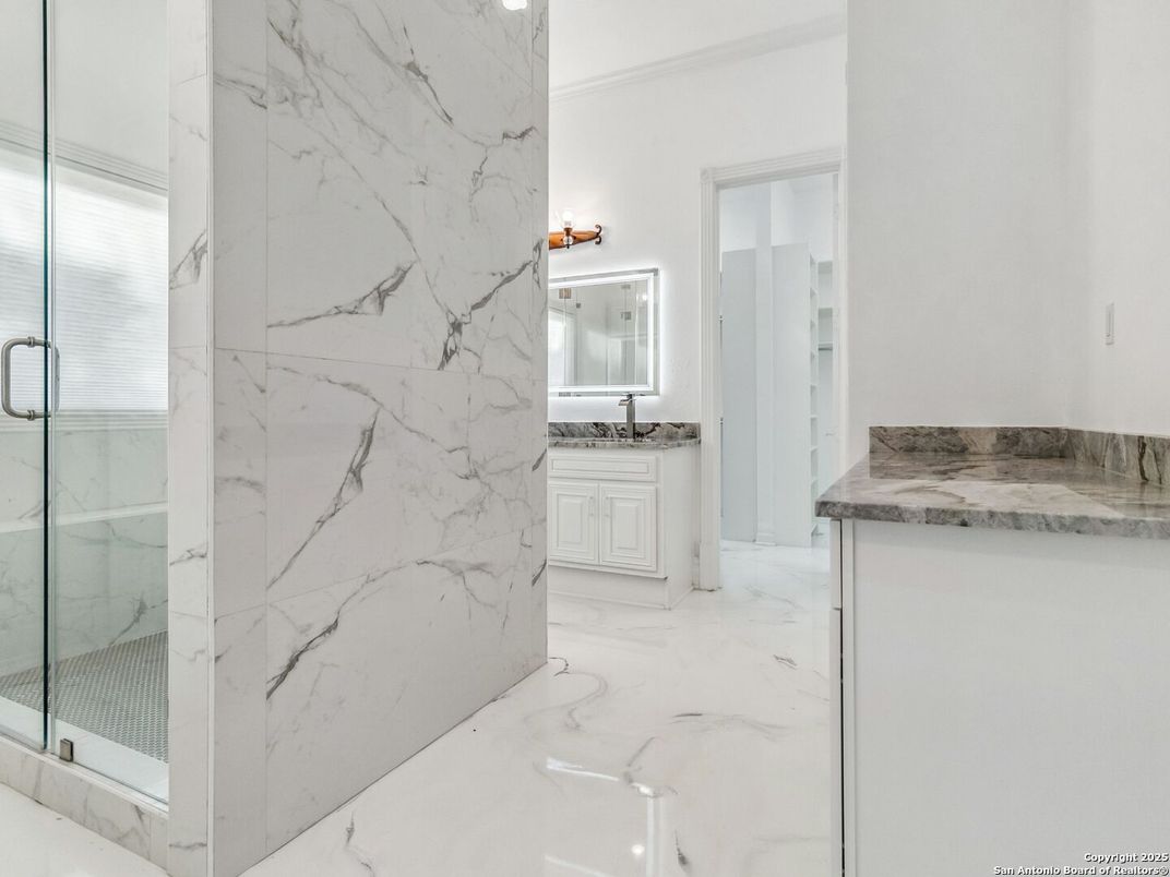 Bathroom, Glass Shower, Interior, Marble, Marble Walls