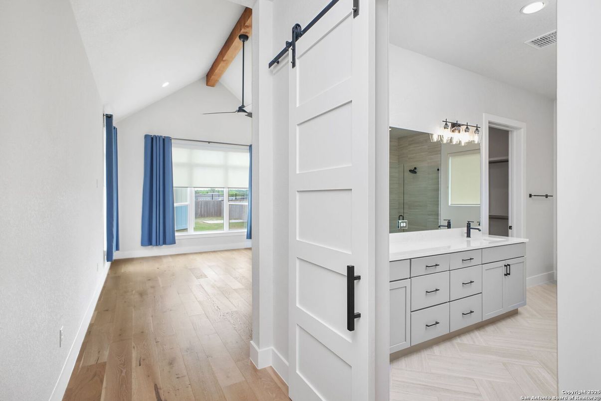 Bathroom, Interior, Recessed Lighting, Wooden Beams, Wood Texture Flooring
