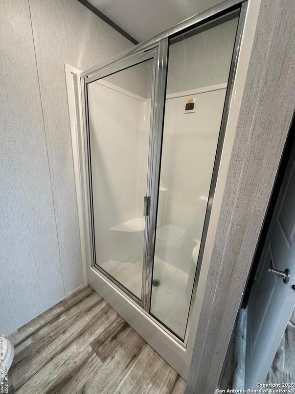 Bathroom, Glass Shower, Interior, Wood Texture Flooring