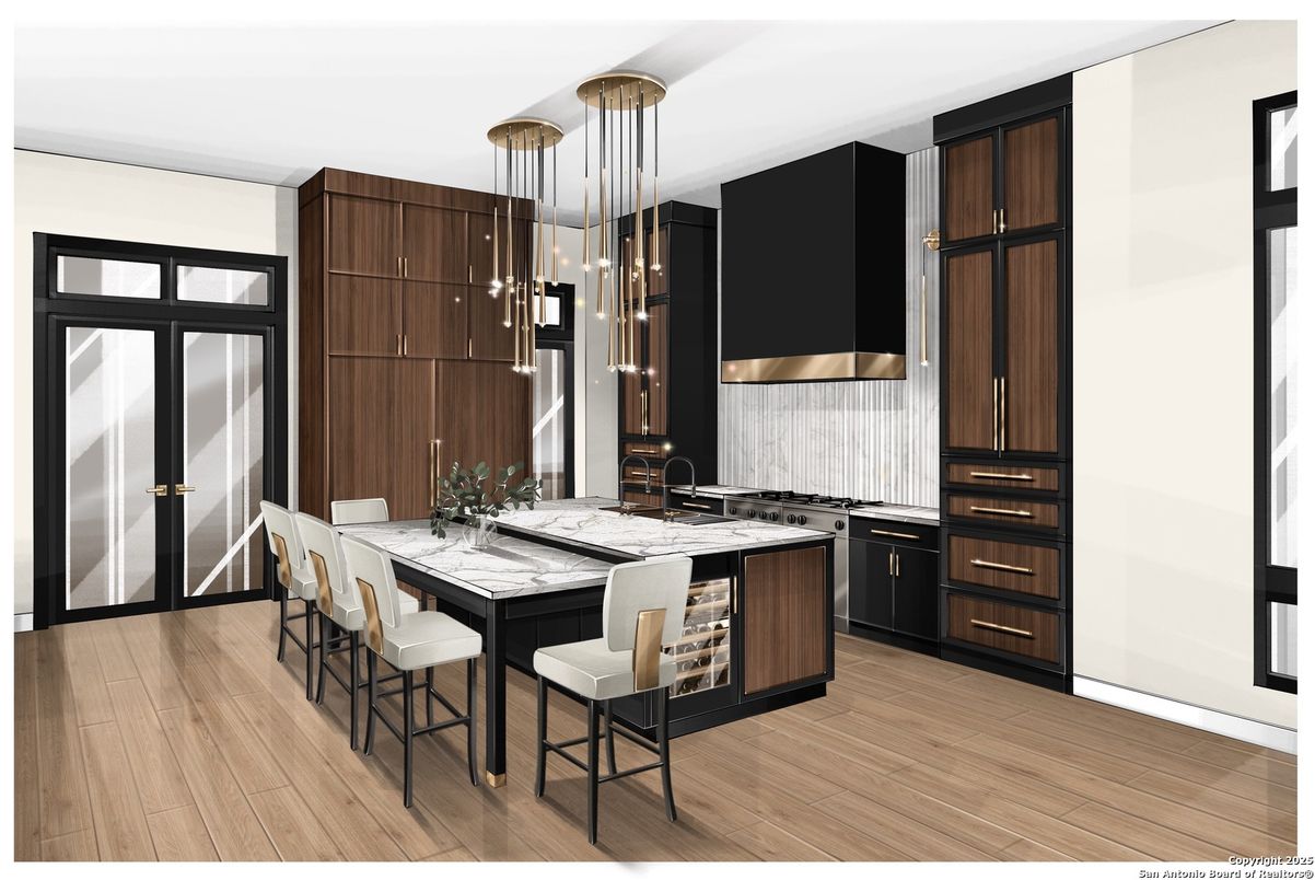 Interior, Kitchen, Pendant Lights, Wood Texture Flooring